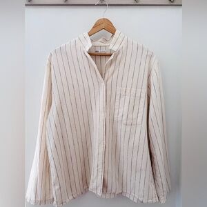 Zara Ecru w/ Black Stripes Linen/Cotton Blend Button Down Shirt
